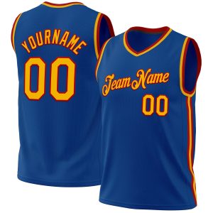 Blue Gold-Red Authentic Throwback Personalized Basketball Jersey