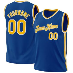 Blue Gold-White Authentic Throwback Personalized Basketball Jersey