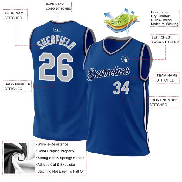 Blue Gray-Navy Authentic Throwback Personalized Basketball Jersey - Image 3