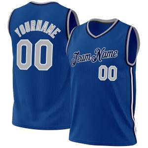 Blue Gray-Navy Authentic Throwback Personalized Basketball Jersey