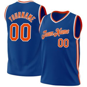 Blue Orange-White Authentic Throwback Personalized Basketball Jersey