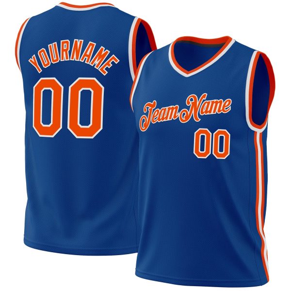 Blue Orange-White Authentic Throwback Personalized Basketball Jersey