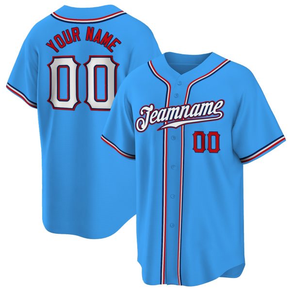 Powder Blue White-Red Authentic Personalized Baseball Jersey