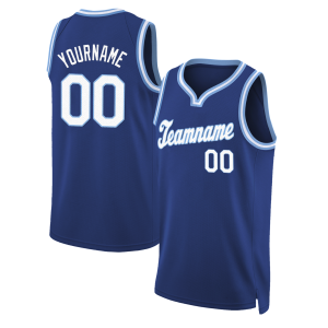 Royal White - Light Blue Round Neck Personalized Basketball Jersey