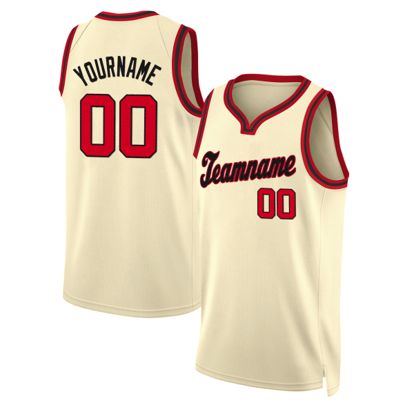 Cream Red - Black Round Neck Personalized Basketball Jersey