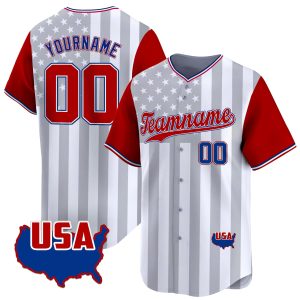 Red White Red - Royal Star & Stripes Pattern Personalized Baseball Jersey