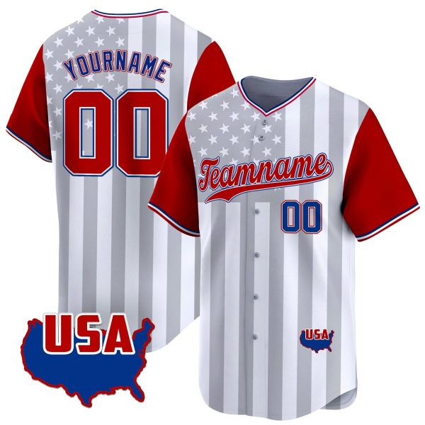 Red White Red - Royal Star & Stripes Pattern Personalized Baseball Jersey