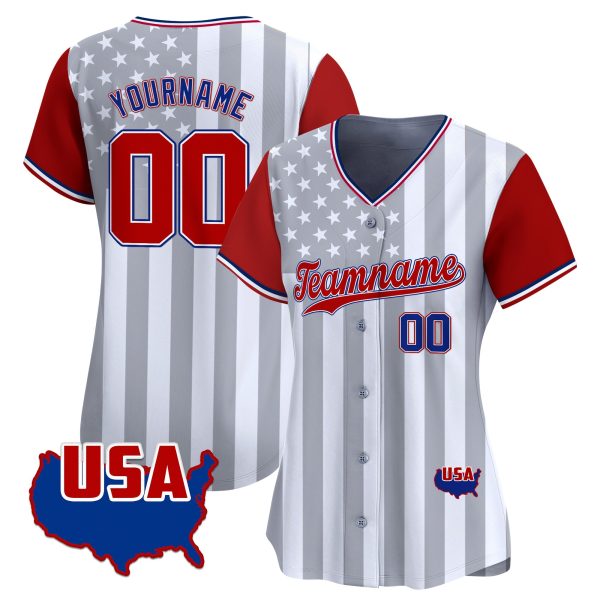 Red White Red - Royal Star & Stripes Pattern Personalized Baseball Jersey - Image 2