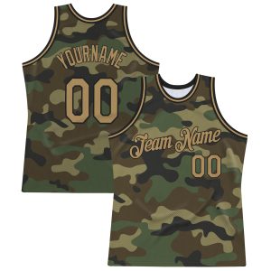 Camo Old Gold-Black Authentic Salute To Service Personalized Basketball Jersey