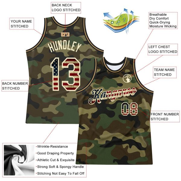 Camo Vintage USA Flag-Cream Authentic Salute To Service Personalized Basketball Jersey - Image 2