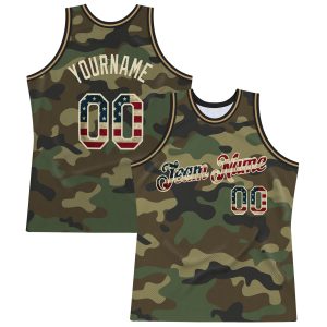 Camo Vintage USA Flag-Cream Authentic Salute To Service Personalized Basketball Jersey
