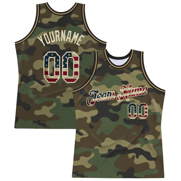 Camo Vintage USA Flag-Cream Authentic Salute To Service Personalized Basketball Jersey