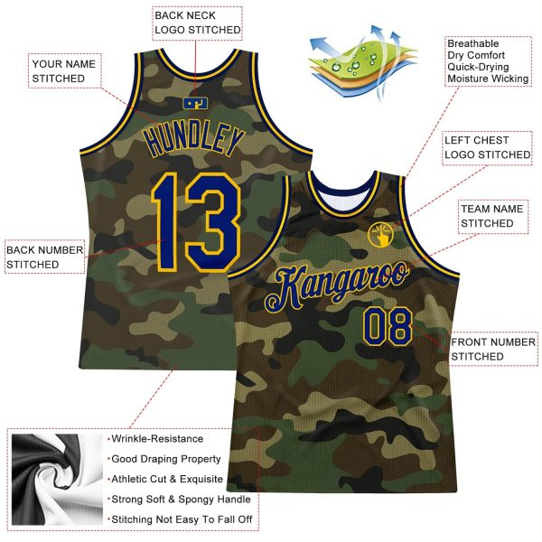 Custom Camo Royal-Gold Authentic Salute To Service Basketball Jersey - Image 2