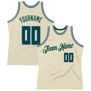 Cream Hunter Green-Royal Authentic Throwback Personalized Basketball Jersey