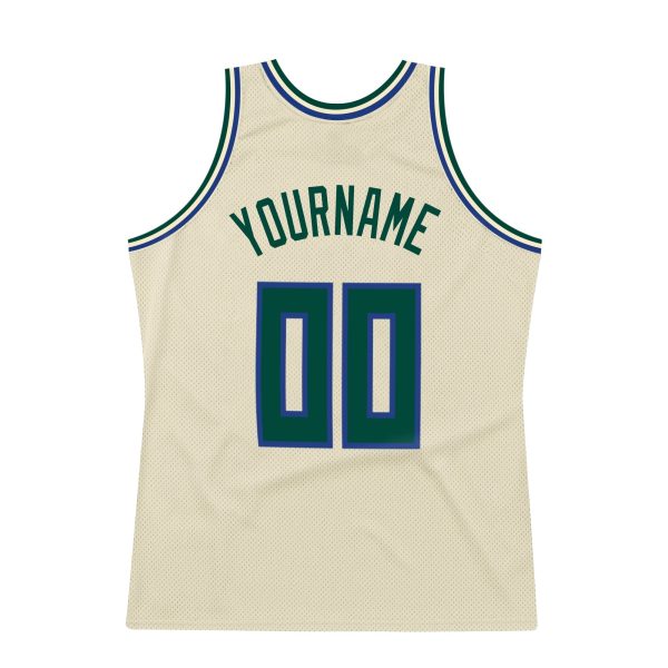 Cream Hunter Green-Royal Authentic Throwback Personalized Basketball Jersey - Image 6