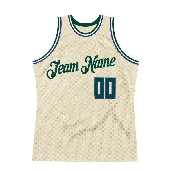 Cream Hunter Green-Royal Authentic Throwback Personalized Basketball Jersey - Image 7