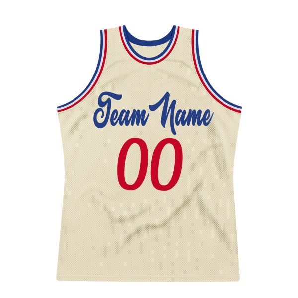Cream Red-Royal Authentic Throwback Personalized Basketball Jersey - Image 6