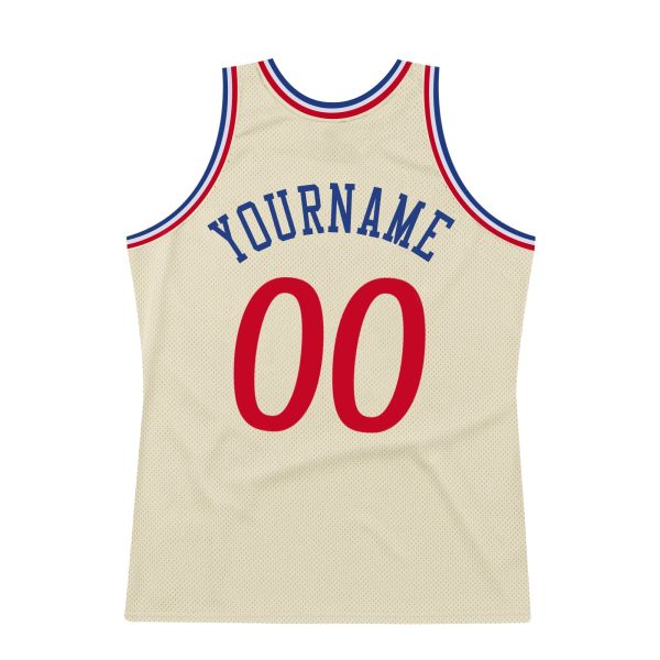 Cream Red-Royal Authentic Throwback Personalized Basketball Jersey - Image 7