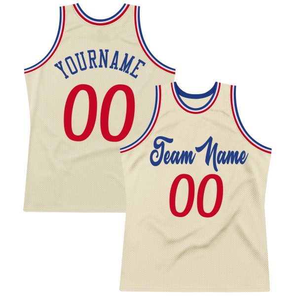 Cream Red-Royal Authentic Throwback Personalized Basketball Jersey