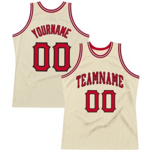 Cream Red-Black Authentic Throwback Personalized Basketball Jersey