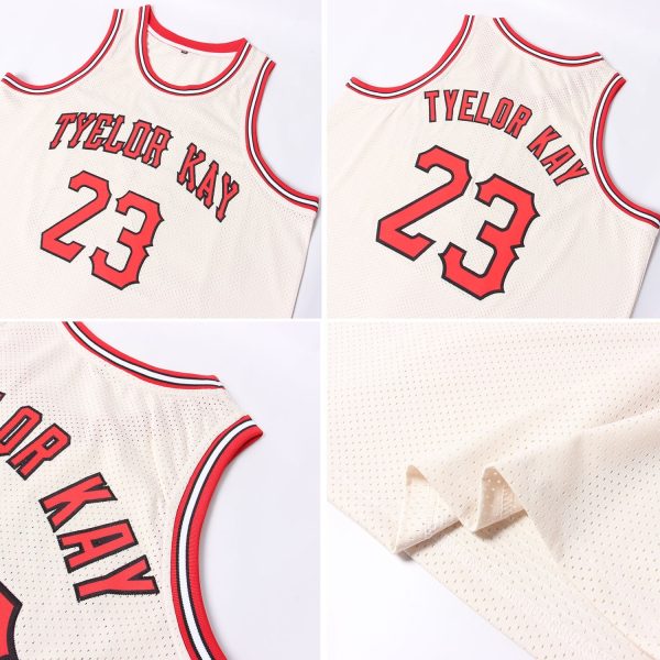 Cream Red-Black Authentic Throwback Personalized Basketball Jersey - Image 5