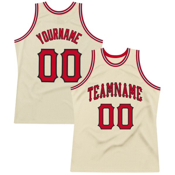 Cream Red-Black Authentic Throwback Personalized Basketball Jersey