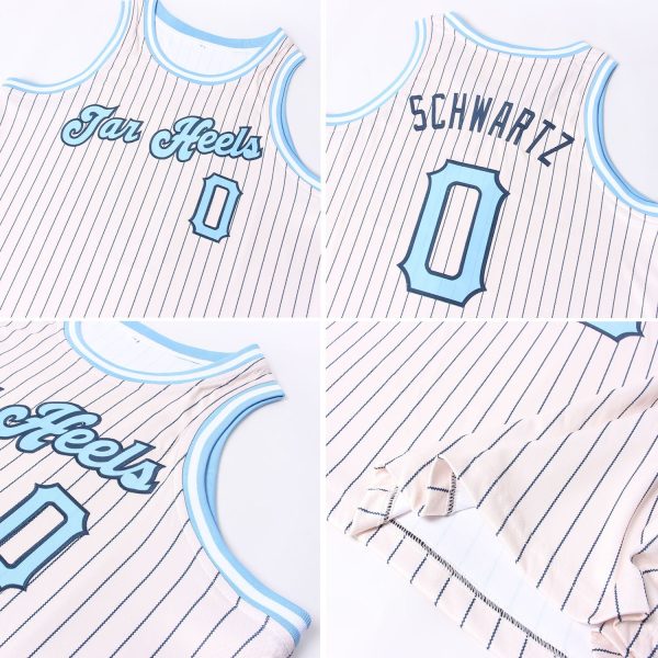 Cream Navy Pinstripe Light Blue-Black Authentic Personalized Basketball Jersey - Image 5
