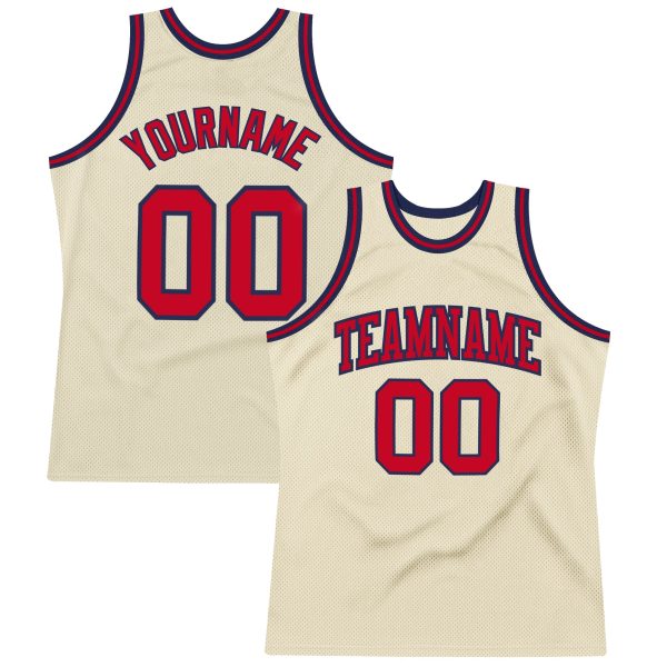 Cream Red-Navy Authentic Throwback Personalized Basketball Jersey