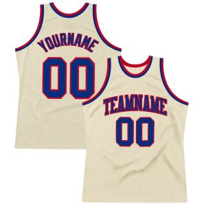 Cream Royal-Red Authentic Throwback Personalized Basketball Jersey
