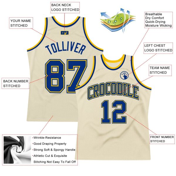 Cream Royal-Gold Authentic Throwback Personalized Basketball Jersey - Image 2