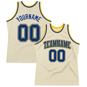 Cream Royal-Gold Authentic Throwback Personalized Basketball Jersey