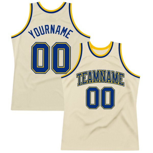 Cream Royal-Gold Authentic Throwback Personalized Basketball Jersey