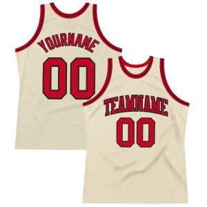 Cream Red-Black Authentic Throwback Personalized Basketball Jersey
