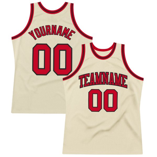 Cream Red-Black Authentic Throwback Personalized Basketball Jersey