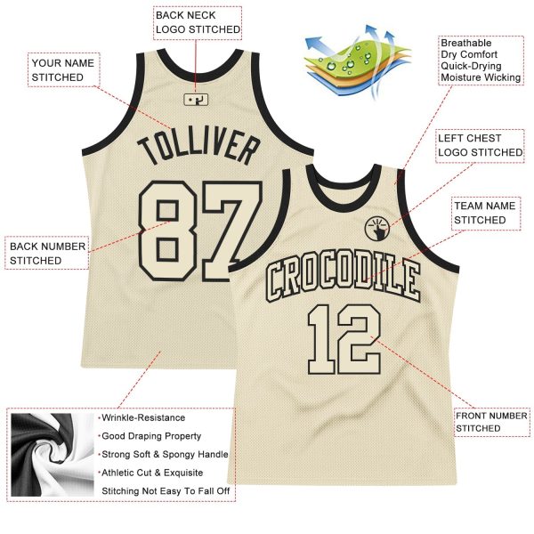 Cream Cream-Black Authentic Throwback Personalized Basketball Jersey - Image 2