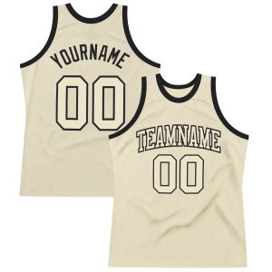 Cream Cream-Black Authentic Throwback Personalized Basketball Jersey
