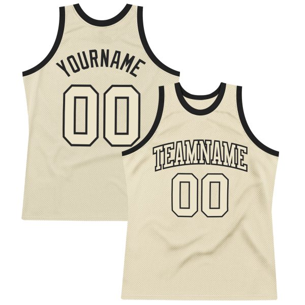 Cream Cream-Black Authentic Throwback Personalized Basketball Jersey