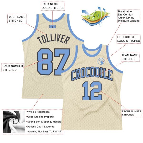 Cream Light Blue-Steel Gray Authentic Throwback Personalized Basketball Jersey - Image 2