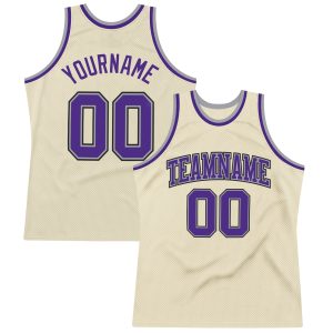 Cream Purple-Gray Authentic Throwback Personalized Basketball Jersey