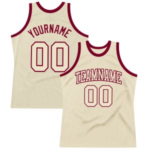 Cream Cream-Maroon Authentic Throwback Personalized Basketball Jersey