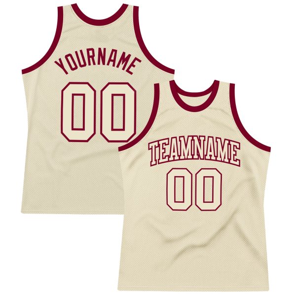 Cream Cream-Maroon Authentic Throwback Personalized Basketball Jersey