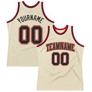 Cream Black-Red Authentic Throwback Personalized Basketball Jersey