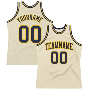 Cream Navy-Gold Authentic Throwback Personalized Basketball Jersey