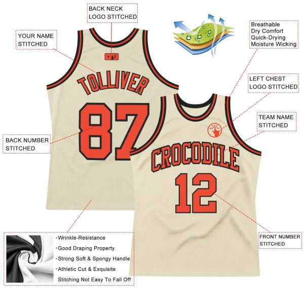 Cream Orange-Black Authentic Throwback Personalized Basketball Jersey - Image 2