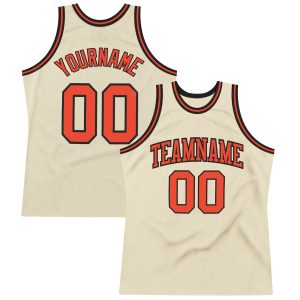 Cream Orange-Black Authentic Throwback Personalized Basketball Jersey