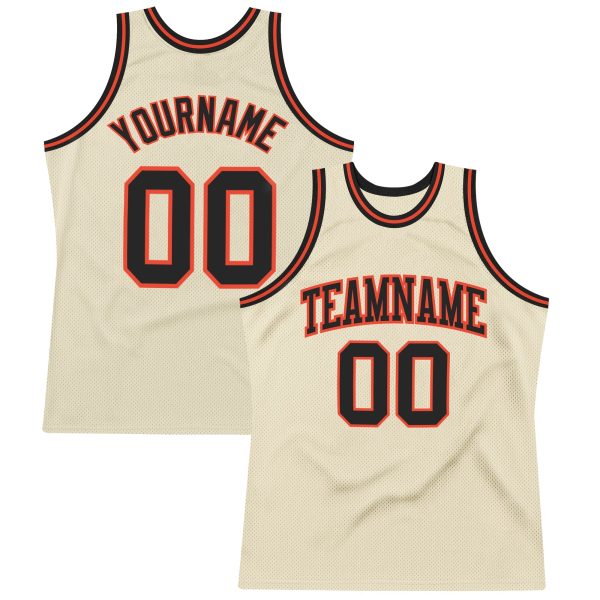 Cream Black-Orange Authentic Throwback Personalized Basketball Jersey