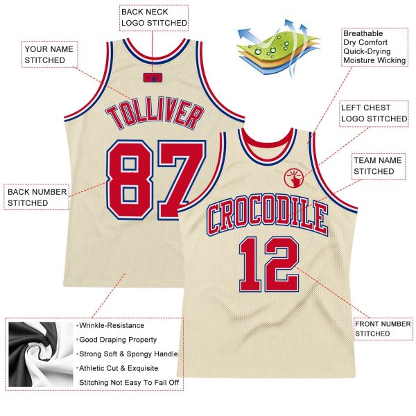 Cream Red-Royal Authentic Throwback Personalized Basketball Jersey - Image 2