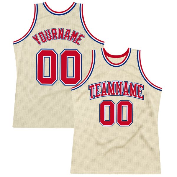 Cream Red-Royal Authentic Throwback Personalized Basketball Jersey