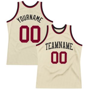 Cream Maroon-Black Authentic Throwback Personalized Basketball Jersey