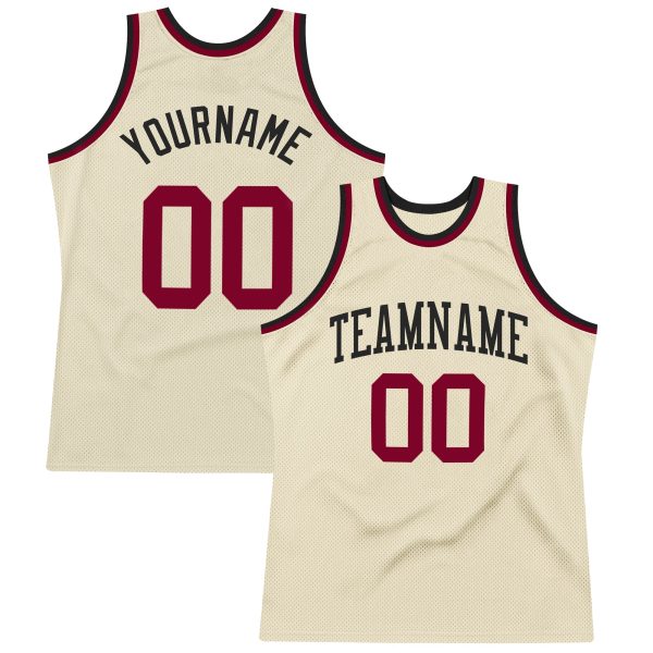 Cream Maroon-Black Authentic Throwback Personalized Basketball Jersey